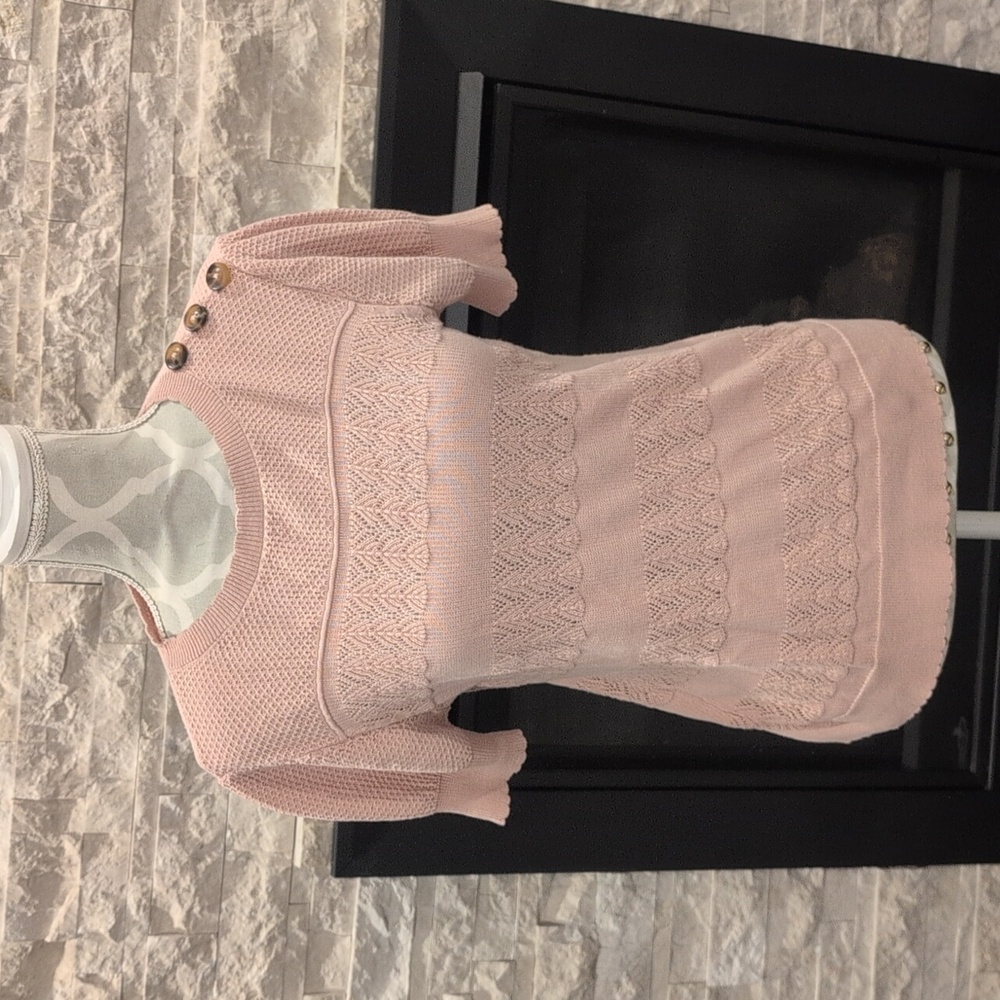 Kaily K Blush Pink Knit Short Sleeve Sweater
